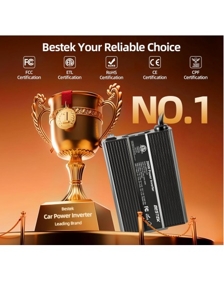 BESTEK 200W Car Power Inverter DC 12V to AC 110V, with PD 30W USB-C & QC18W USB-A Fast Charging Ports